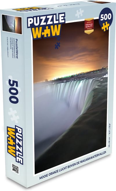 Puzzel Mooie oranje lucht boven de Niagarawatervallen - Legpuzzel - Puzzel 500 stukjes