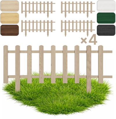 Floranica Set van 4 Perkhekje Tuinhek Grenen tuinhek Gazonrand 40 x 100 cm Onbehandeld Houten Sierhekwerk Decoratief Borderrand Tuinaanleg