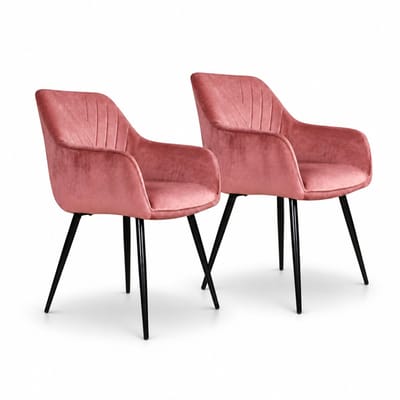 DS4U® - Gaby eetkamerstoel - Set van 2 - Roze - Velvet - Met armleuning