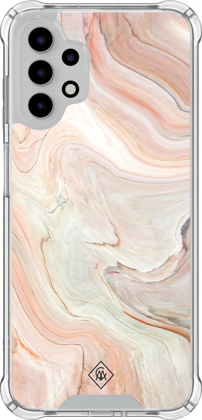 Casimoda® hoesje - Geschikt voor Samsung Galaxy A13 4G - Marmer Waves - Shockproof case - Extra sterk - TPU/polycarbonaat - Bruin/beige, Transparant