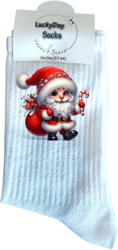LuckyDay Socks - Kerst man - Kerstsokken dames en heren - Kerst kado - Kerstcadeau - Kerst feest - Kerstcadeautjes - Foute sokken - Vrolijke sokken - Grappige sokken - Socks maken je Happy - Maat 37-44 - Tennis sokken -