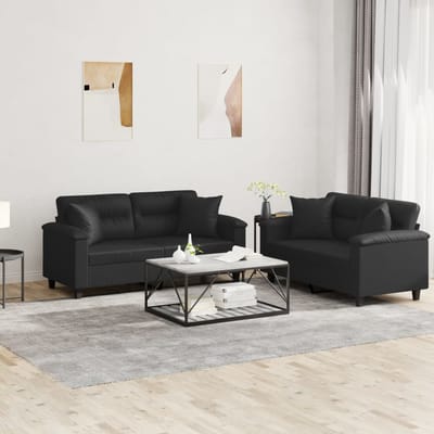 vidaXL - 2-delige - Loungeset - met - kussens - kunstleer - zwart