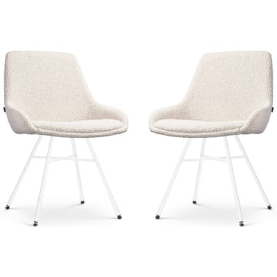 Nolon Noa-Isa Eetkamerstoelen Set van 2 Bouclé Beige - Stof - Wit Onderstel - Design - Scandinavisch - Comfortabel