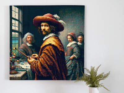 Pixel art rembrandt schilderij | Rembrandt's meesterwerk tot leven gebracht in digitale pixelkunst | Kunst - 100x100 centimeter op Forex | Foto op Forex