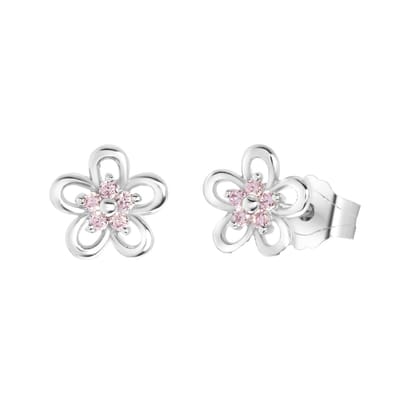 Lucardi Meisjes Oorknop - Zirkonia - Cadeau - Echt Zilver - Zilverkleurig