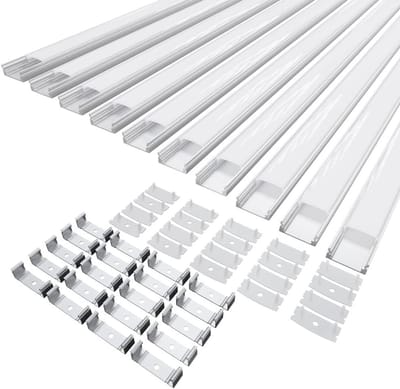 Aluminium LED profiel 10 x 40 cm met melkachtige PC cover, eindkappen en montageclips voor LED strips - 10 stuks