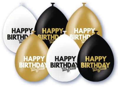BTH – Happy Birthday Ballonnen – 6 Stuks – Zwart-Wit-Goud – Verjaardag Celebration Decoratie – Latex Ballonnen