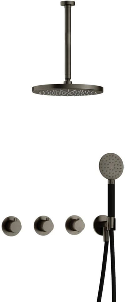 Hotbath Cobber - CB7067 - Inbouw Regendoucheset - Verouderd Ijzer - 2 Stopkranen - Thermostatisch - Plafondbuis 30 cm - Hoofddouche 300 mm - Ronde Handdouche 3 Standen - met M106 - Waterbesparend - V01