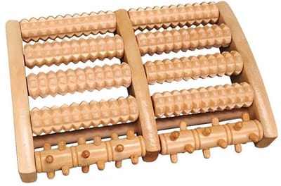 voetmassage roller – massage apparaat – Voetmassage - voetmassage apparaat – Massagehulpmiddel – Bevordert ontspanning en comfort – Hout – Geel