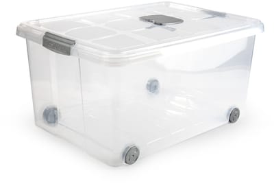 Plasticforte Opslagbox - 1x stuks - met deksel - 57L - 62 x 45 x 32 cm - transparant - opbergbak - met wielen
