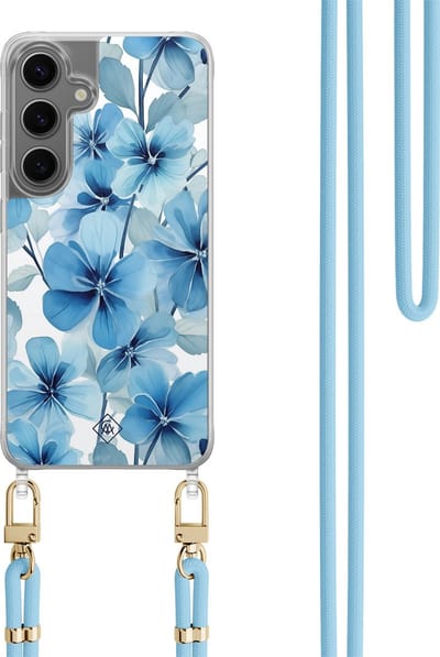 Casimoda® hoesje met koord - Geschikt voor Samsung S24 - Indigo Gardens - Afneembaar koord - TPU/polycarbonaat - Blauw