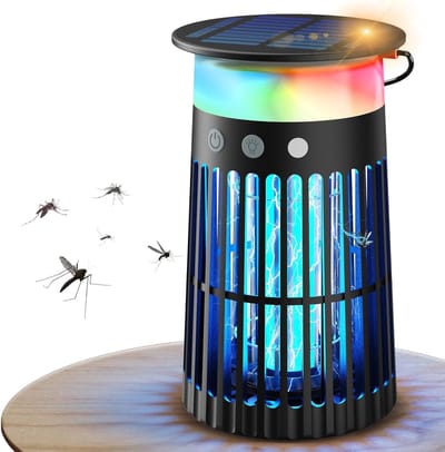 SnelShoppen - Muggenwerende lamp op zonne-energie voor buiten, elektrische muggendoder 4200 V, waterdicht IPX5, USB-C en zonne-energie opladen, 4000 m