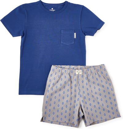 Little Label - jongens pyjama kort - blauw aztec - bio katoen - 4Y/98-104