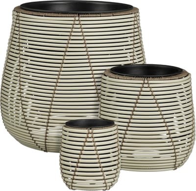 Mica Decorations Cancun Bloempot – Set van 3 – Plantenpot voor Bloemen en Kamerplanten – Bloempotten voor Buiten – Gerecycled Plastic – Wit