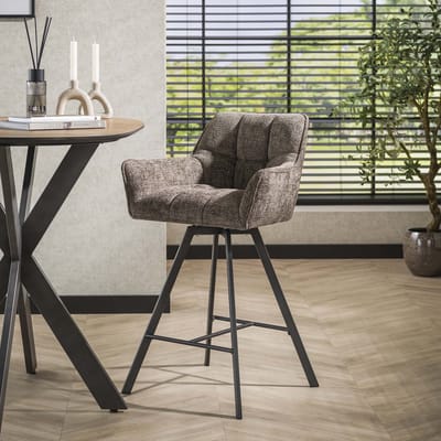 Set van 2 Barkrukken Lino Chenille Stof Rich Taupe Draaibaar