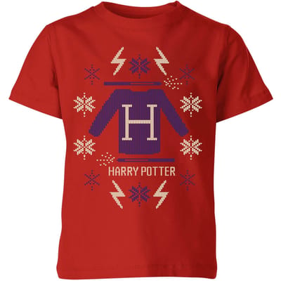 Harry Potter Christmas Sweater kinder t-shirt - Rood - 98/104 (3-4 jaar)