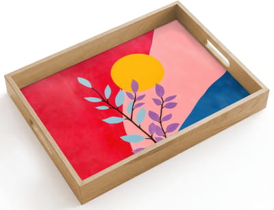 Dienblad hout 40x30 cm - Schootdienblad - Bladeren - Zon - Abstracte vormen - Borrelplank rechthoek - Plateau dienbladen