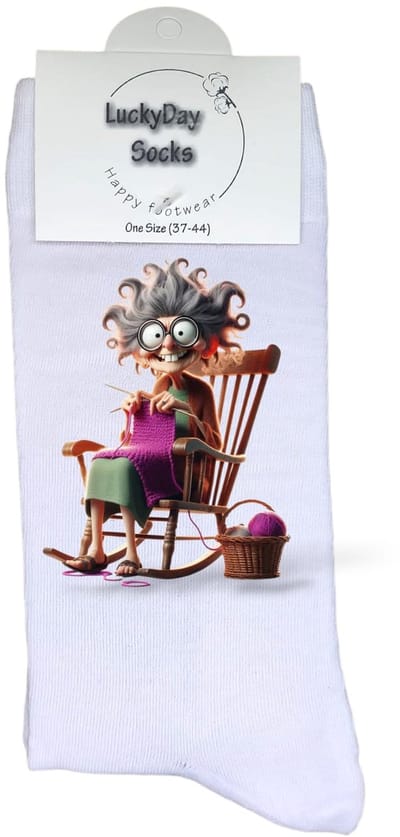 Luckyday Socks - Unisex sokken - Gekke Oma schommelstoel - cadeau sokken - Maat 37-44