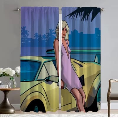 Raamgordijn voor Kamer 2 Panelen Gta Vice City Gordijnen voor Slaapkamer Shades Halloween Decoratie Huisinterieur Gordijnen Scheidingswand W50xH70cmx2pcs-CL gray