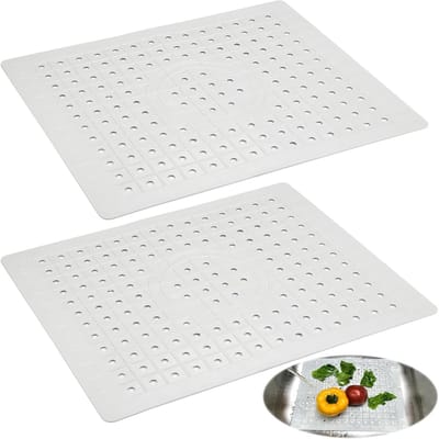 Set van 2 rubberen gootsteenmatten - 31 x 26 cm - TPR vierkante spoelbakmat - Op maat te snijden - Hoge temperatuurbestendig - Voor fruit, groenten, servies