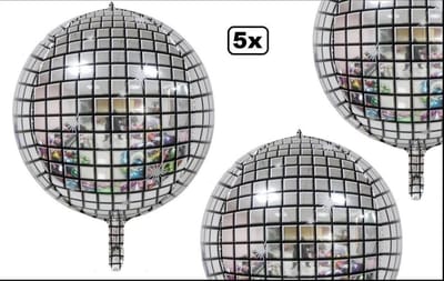 5x Folieballon discobal 45cm - folie ballon helium of lucht disco 70s an 80s party feest carnaval festival disco bal