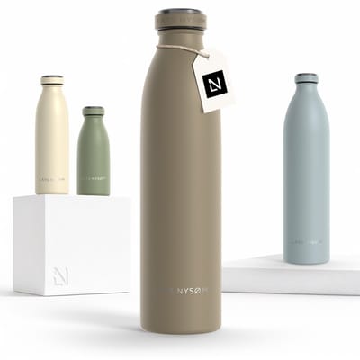 LARS NYSØM Ren Roestvrijstalen drinkfles 750ml - BPA-vrije geïsoleerde waterfles 0,75 Liter (Taupe Brown)