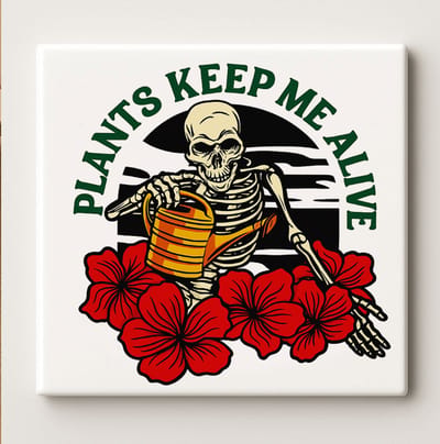 Plants Keep Me Alive Skelet Tekst Tegel – Grappige Tuin & Planten Woondecoratie – Keramische Tegel 15 x 15 cm