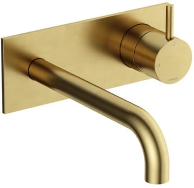 Hotbath Cobber CB106EXT18 afbouwdeel inbouw wastafelkraan met achterplaat en 18cm uitloop geborsteld messing PVD