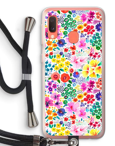 Case Company® - Hoesje met koord geschikt voor Samsung Galaxy A20e hoesje met Koord - Little Flowers - Telefoonhoesje met Zwart Koord - Bescherming aan alle Kanten en Over de Schermrand