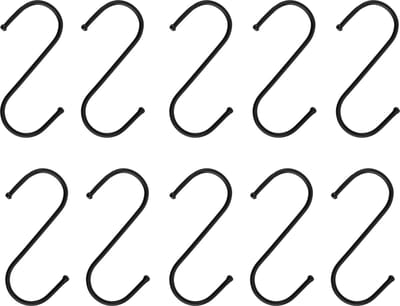 QUVIO Ophanghaken - Haken - Kleding haken - Losse haken voor theedoeken - Handdoekhaak voor in de keuken - S-Haken - Keukenhaak - 9 cm - 10 stuks - Staal - Zwart