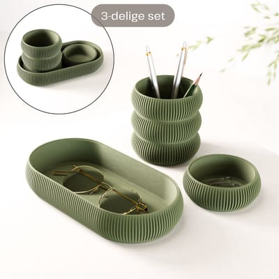 Fleuriek - Bureau organizer set 3-delig - Stapelbaar & modulair - Pennenhouder met opbergbakjes voor bureau, keuken, badkamer & make up - Groen