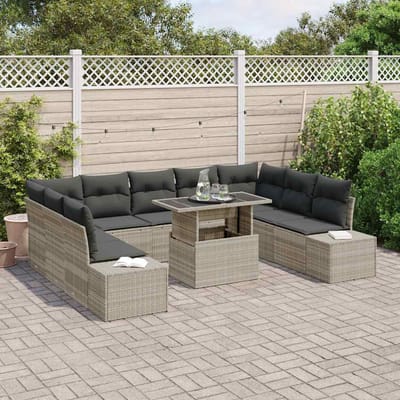 vidaXL - Tuinbank - Set - 10 - st - Lichtgrijs - poly - rattan