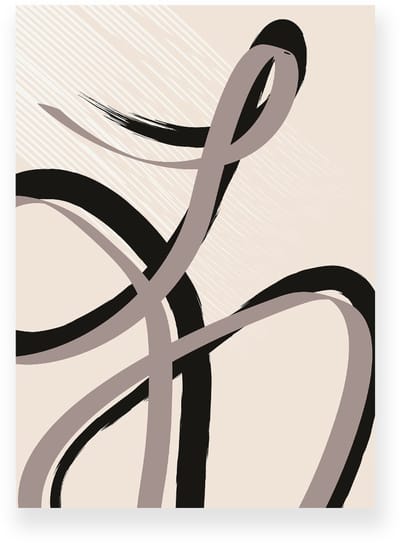 Poster 20x30 cm - Abstracte Lijnen - Krullen - Taupe - Beige - Abstract - Modern - Muurdecoratie - Wanddecoratie