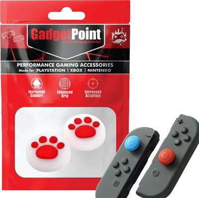Gadgetpoint - Thumb Grips voor Nintendo Switch Joy-Con Controllers - Gaming Thumbgrips - Performance Anti-Slip Thumbsticks - Bescherming Accessoires - Pootjes - Transparant met Rood