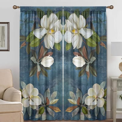 2 stuks Gordijnen met bloemenpatroon Decoratieve raamgordijnen Raamdecoratie Voor slaapkamer Woonkamer Huisdecoratie Kamerdecoratie 100W130H(CM)40x51in&Grommet Top