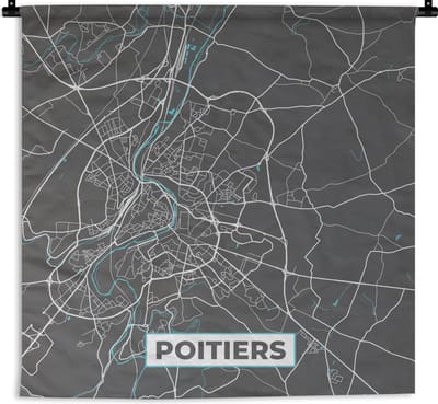 Wandkleed - Wanddoek - Frankrijk - Plattegrond - Poitiers - Kaart - Stadskaart - 180x180 cm - Wandtapijt
