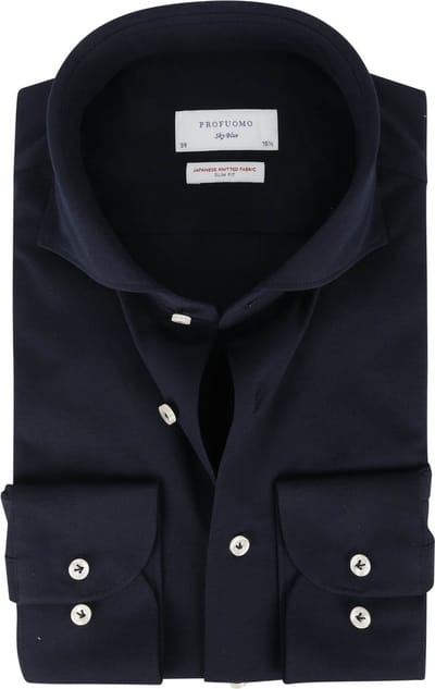 Profuomo slim fit heren overhemd - jersey - donkerblauw - Strijkvrij - Boordmaat: 44