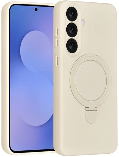 Backcover Hoesje Geschikt voor: Samsung Galaxy S25 Volledig Dekkende Schokbestendige Siliconen Backcover met Ringstandaard – 360° Bescherming - Antique White
