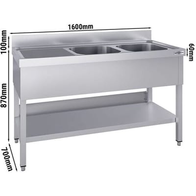GGM Gastro Spültisch ECO - 1600x700mm - mit Grundboden - mit 2 Becken rechts Zilver