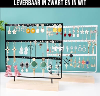 Allernieuwste.nl® Oorbellenrekje Sieradenrekje Oorbellen Display Sieraden Organizer WIT - 69 oorbellen HOUTEN VOET - porte-bijoux - 3 Verdiepingen - Kleur Wit