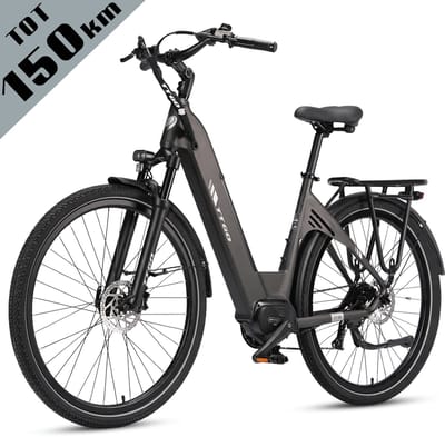 TTGO C7 SE Elektrische Stadsfiets - 28" Banden - 250W Bafang Middenmotor - 36V18Ah Accu - Bereik tot 140km - Shimano 9 Versnellingen - Grijs