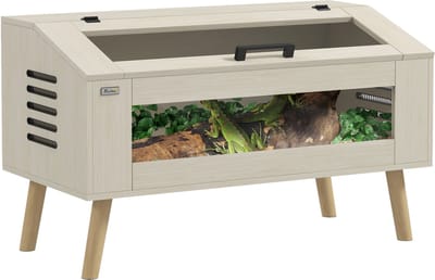 Terrarium voor reptielen met zijventilatie, vivarium voor slangen, 140 l, met ramen van gehard glas, deksel, 100 x 50 x 60 cm, natuurlijk hout | Zijventilatie, voor slangen, ramen van gehard glas, deksel