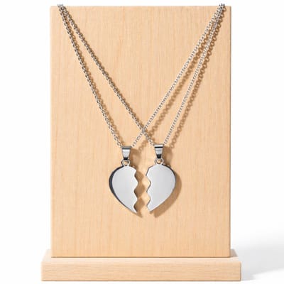 Cristaé LoveLink - Koppelketting Set van 2 - Breekbaar Hart Hanger - Zilverkleurig - Moederdag Cadeau - Liefde & Vriendschap