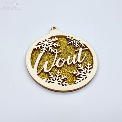 [Nice Little Things] Multilayer kerstbal glitter - Met naam - Goud - Multiplex