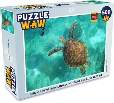 Puzzel Een groene schildpad in helderblauw water - Legpuzzel - Puzzel 500 stukjes
