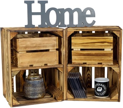Dailygoods - Houten Kist Bella Gevlamd 40 x 30 x 25 cm - Wijnrek en Opbergrek