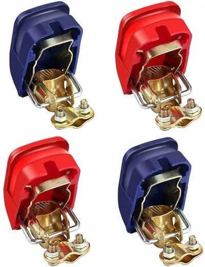 EXCITAT Accuklemmen - 12V voertuigaccuklemmen - Accuklemmen met snelklemmen - Accuklemmenset - Geschikt voor maritieme accuklemmen - Rood en blauw - 2 paar