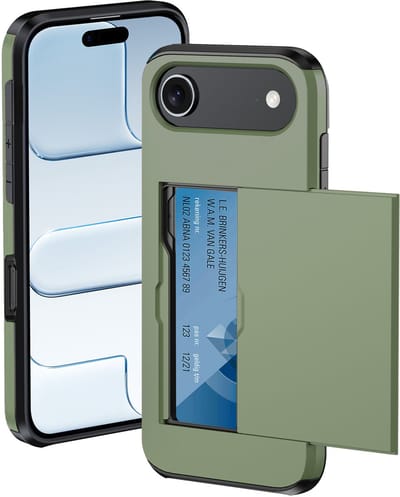Hoesje Geschikt voor iPhone Air Hoesje Met Pasjeshouder Hard Case Met Kaarthouder - Hoes Geschikt voor iPhone Air Hoesje Pashouder Case - Donkergroen