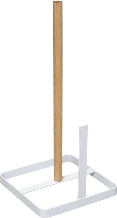 5Five Keukenrolhouder - ijzer/hout - 15 x 30 cm - wit - Keukenpapier houder