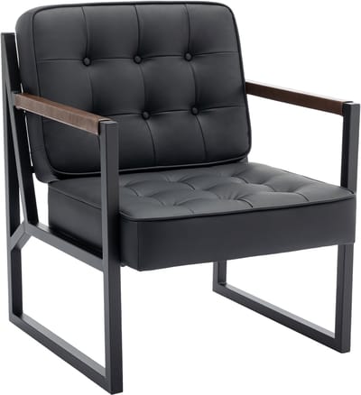 COLAMY - Accentstoel - Comfortabel - Fauteuil - Midden van de eeuw - Modern - Metalen poten - Kunstleren ontvangstfauteuil - Zwart